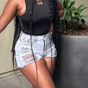 Distressed jean shorts